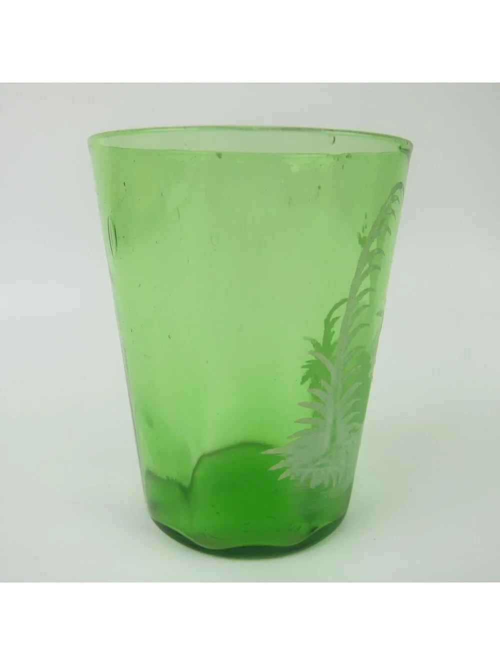 Antique Mary Gregory Green Drinking Glass Victorian Tumbler Girl Flowers 1890s